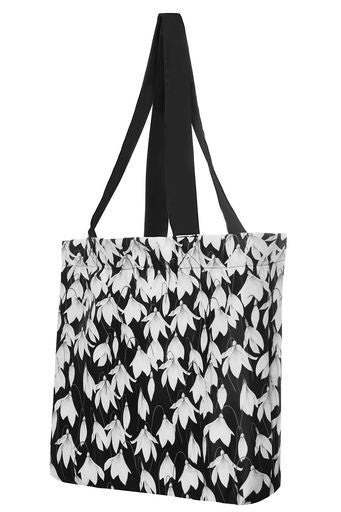 Vintage Inspired Tote Bag in Black and Snowdrops
