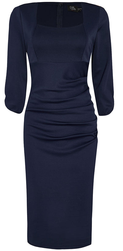 Judy Ruffled Waist Tight Wiggle Dress - Navy