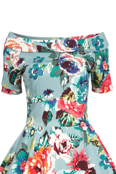 Woman's Blue Floral Swing Dress