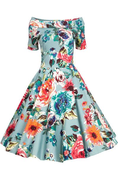 Woman's Blue Floral Swing Dress