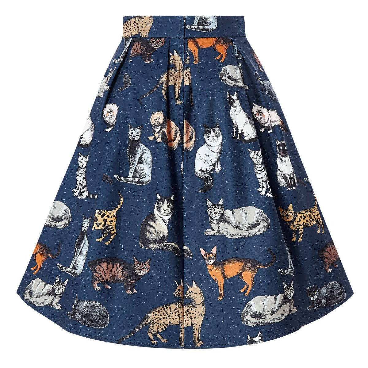 Woman's Box Pleat Skirt in Blue Cat Print