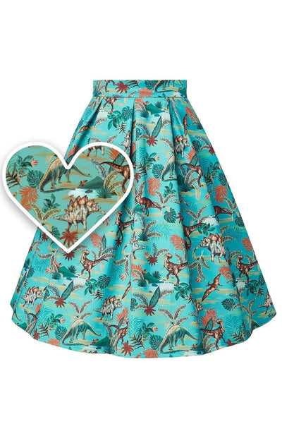 Box Pleated Skirt in Dinosaur Print
