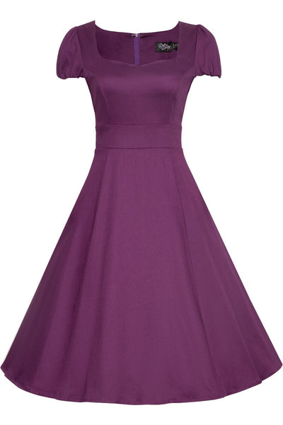 Woman's Flirty Fifties Style Dress in Plain Purple1