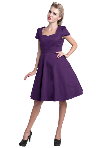 Woman's Flirty Fifties Style Dress in Plain Purple1