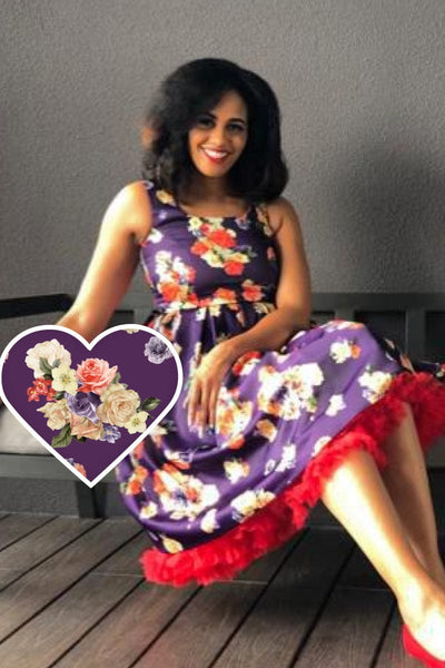 Woman's Purple Floral Swing Dress 