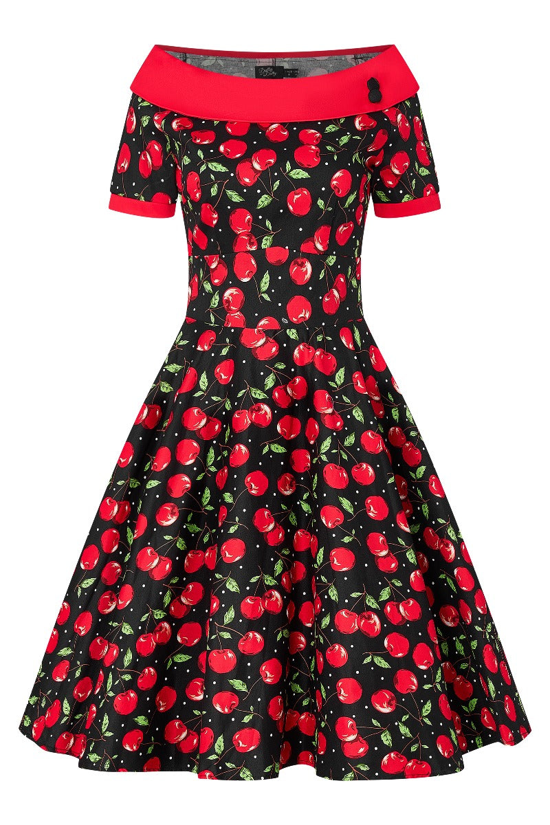 Roll Collar Cherry Swing Dress