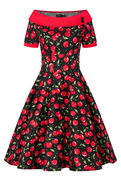 Roll Collar Cherry Swing Dress