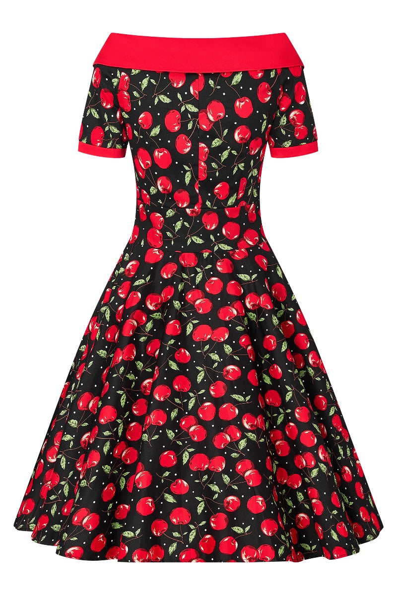 Roll Collar Cherry Swing Dress