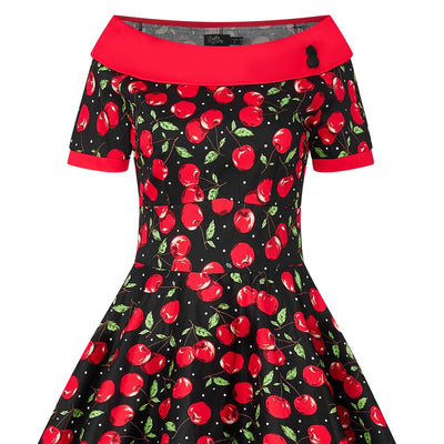 Roll Collar Cherry Swing Dress