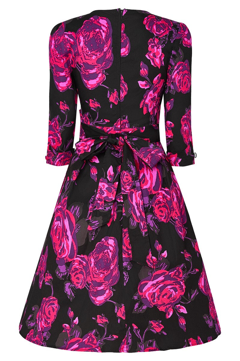 Katherine Black Pink Floral Swing Dress