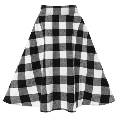 Women's Monochrome Tartan Swing Skirt