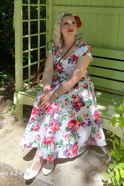 Lily Off Shoulder Swing Dress in White Floral