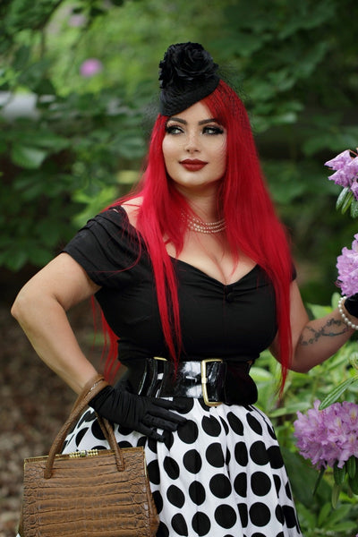Lily Off Shoulder Monochrome Polka Dot Dress