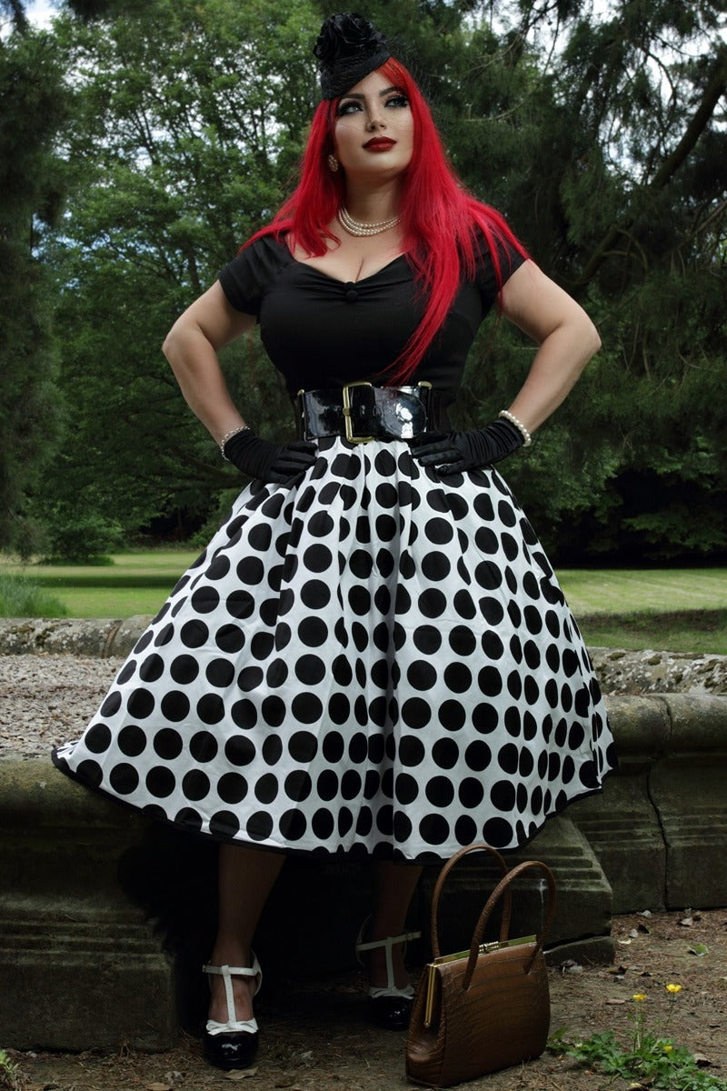 Lily Off Shoulder Monochrome Polka Dot Dress