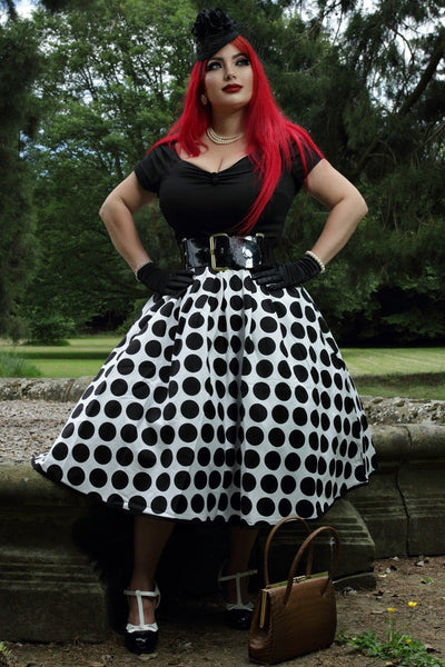 Lily Off Shoulder Monochrome Polka Dot Dress