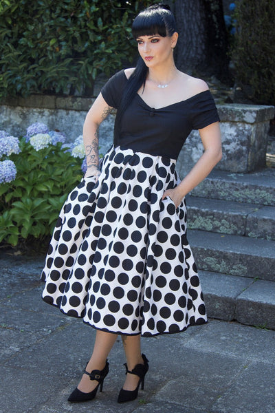 Lily Off Shoulder Monochrome Polka Dot Dress