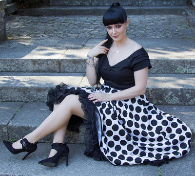 Lily Off Shoulder Monochrome Polka Dot Dress