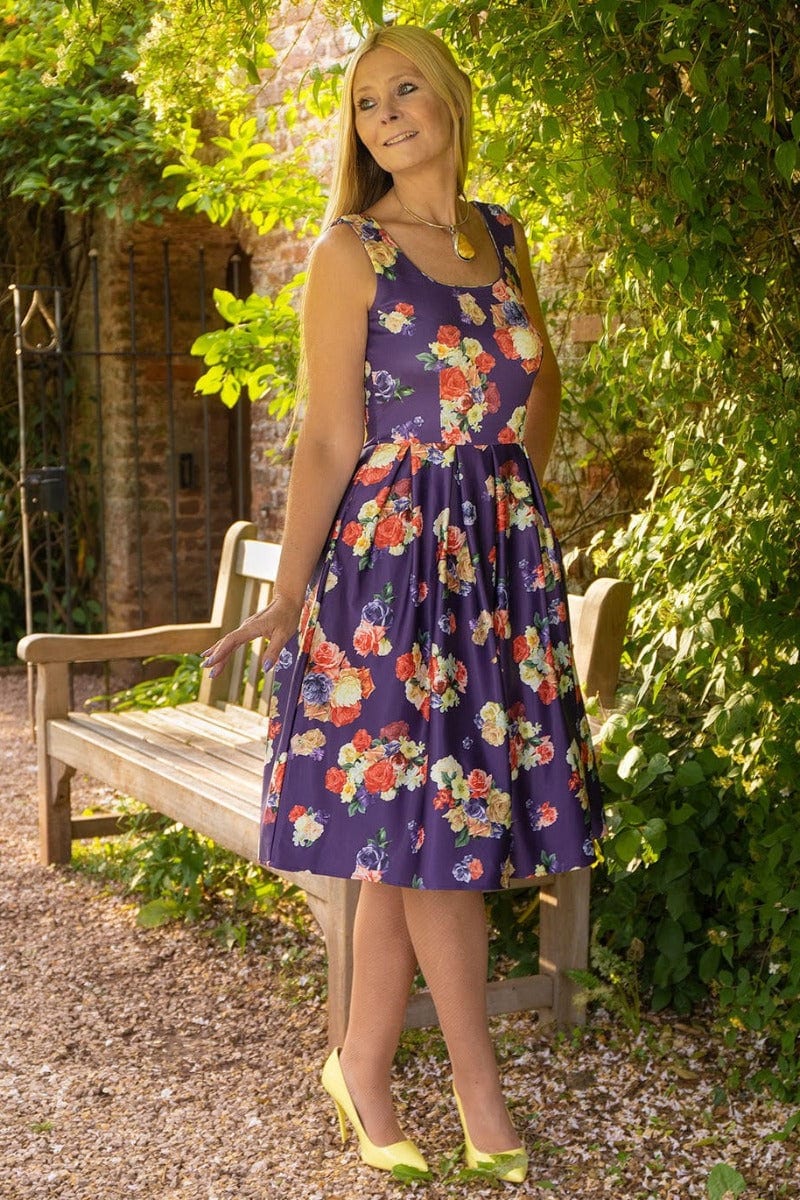 Women's Purple Floral Swing Dress