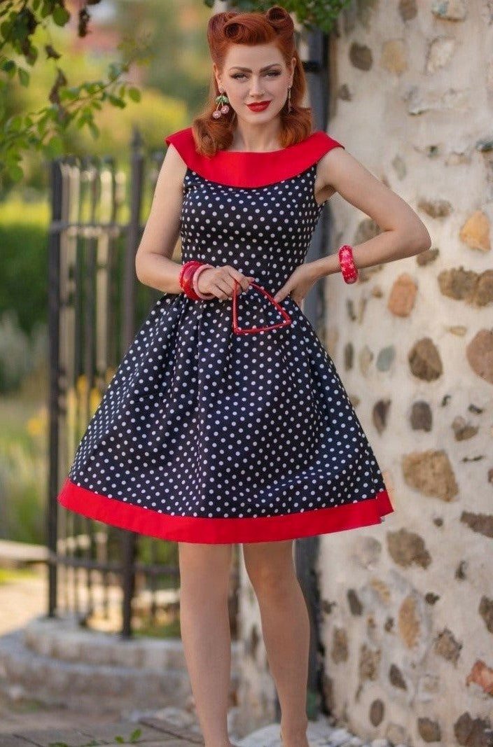 Cindy Dress in Black Polka and Red