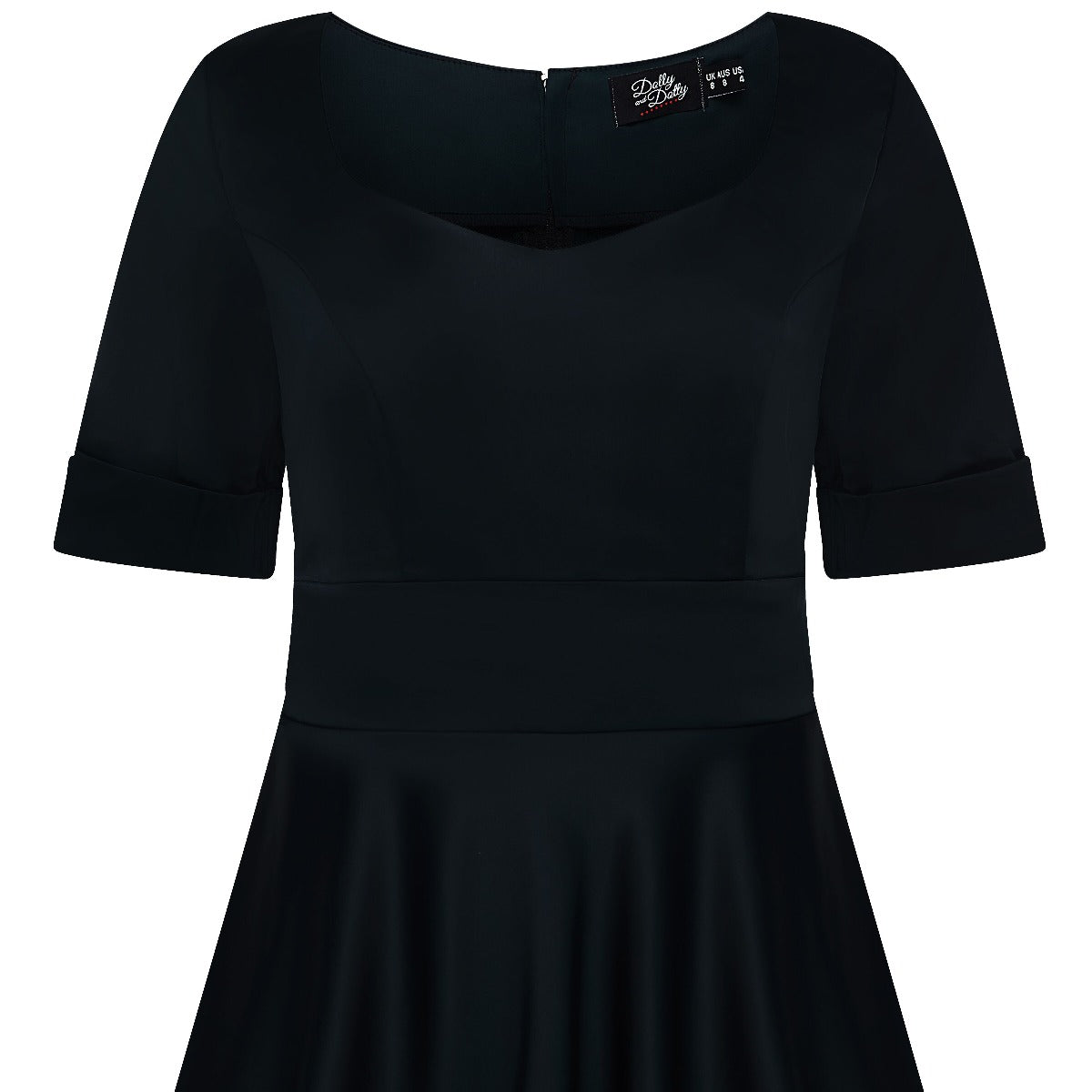 Barbara Satin Sweetheart Neckline Short Sleeved Dress in Black