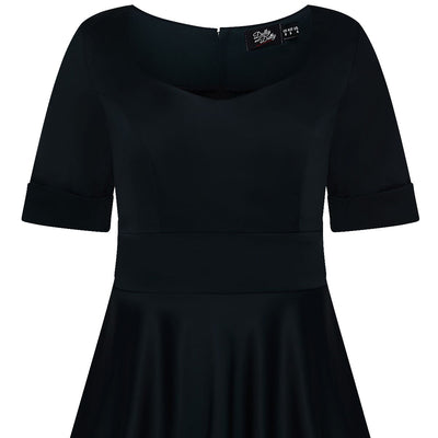 Barbara Satin Sweetheart Neckline Short Sleeved Dress in Black