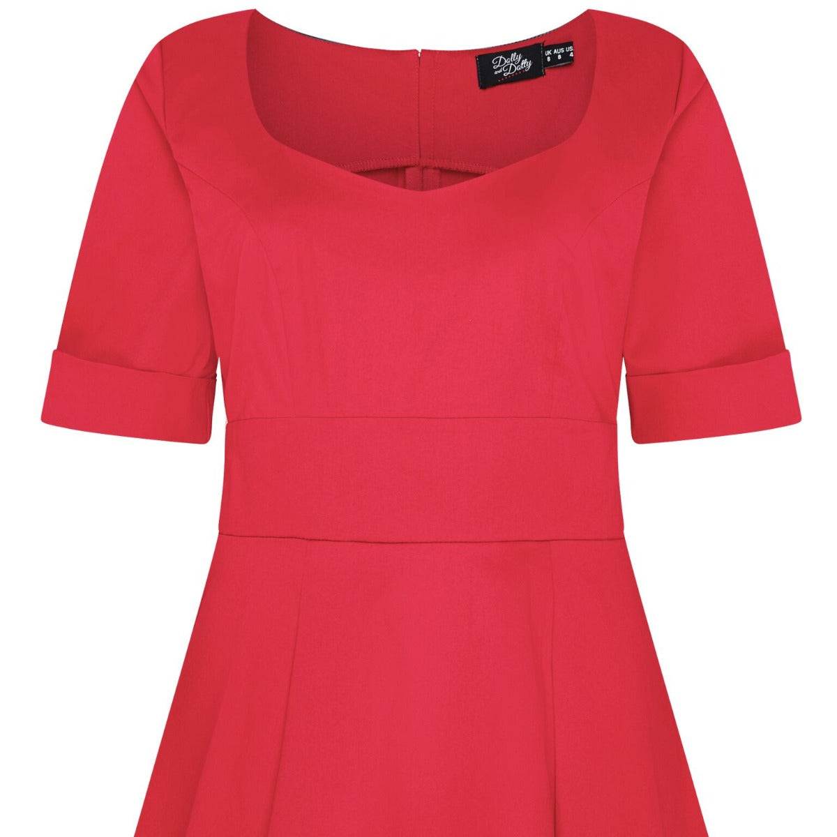 Barbara Sweetheart Neckline Short Sleeved Dress in Red